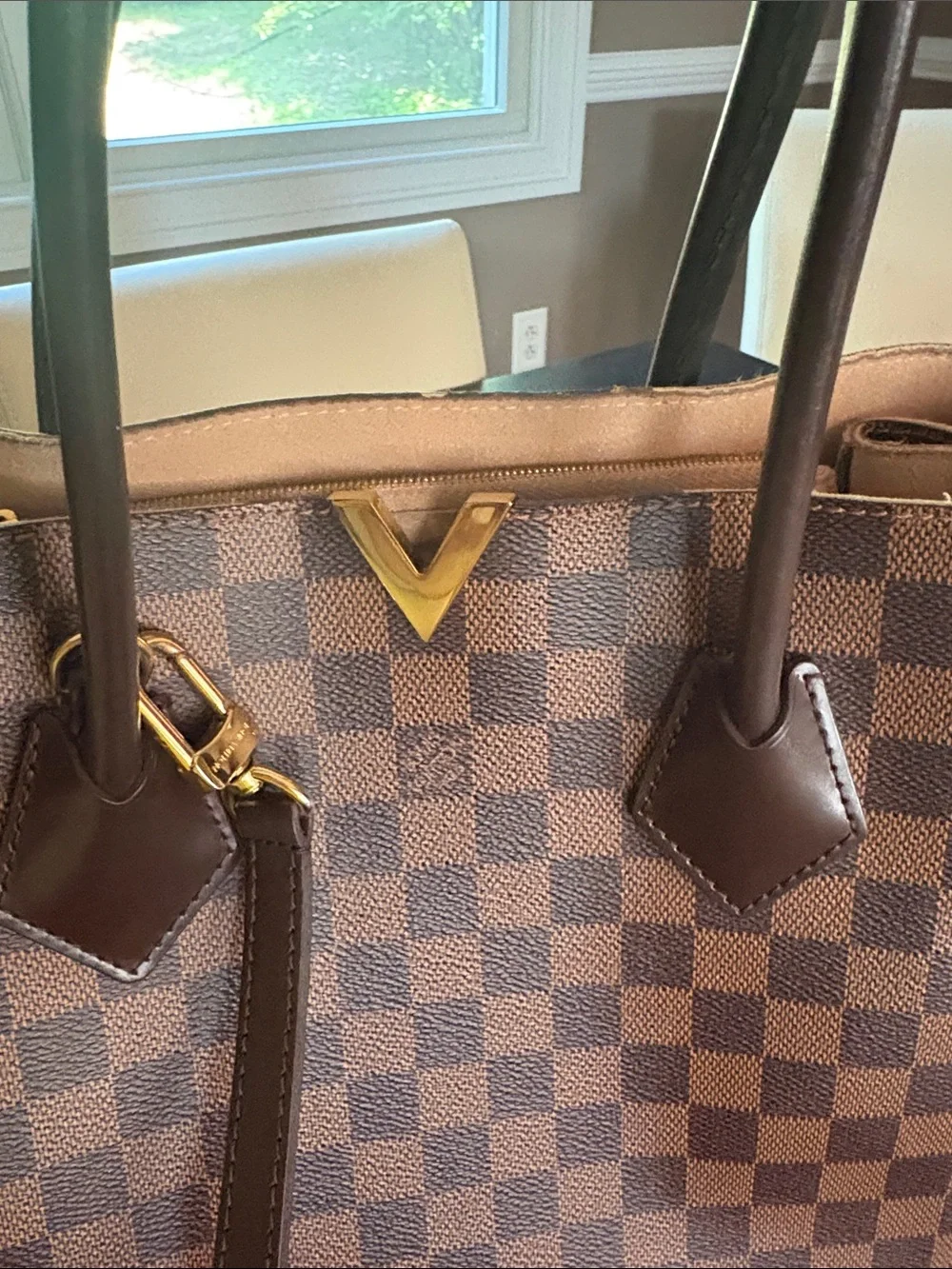 Louis Vuitton Brown Checkered Tote with Gold Accent( OPEN TO REALISTIC OFFERS)